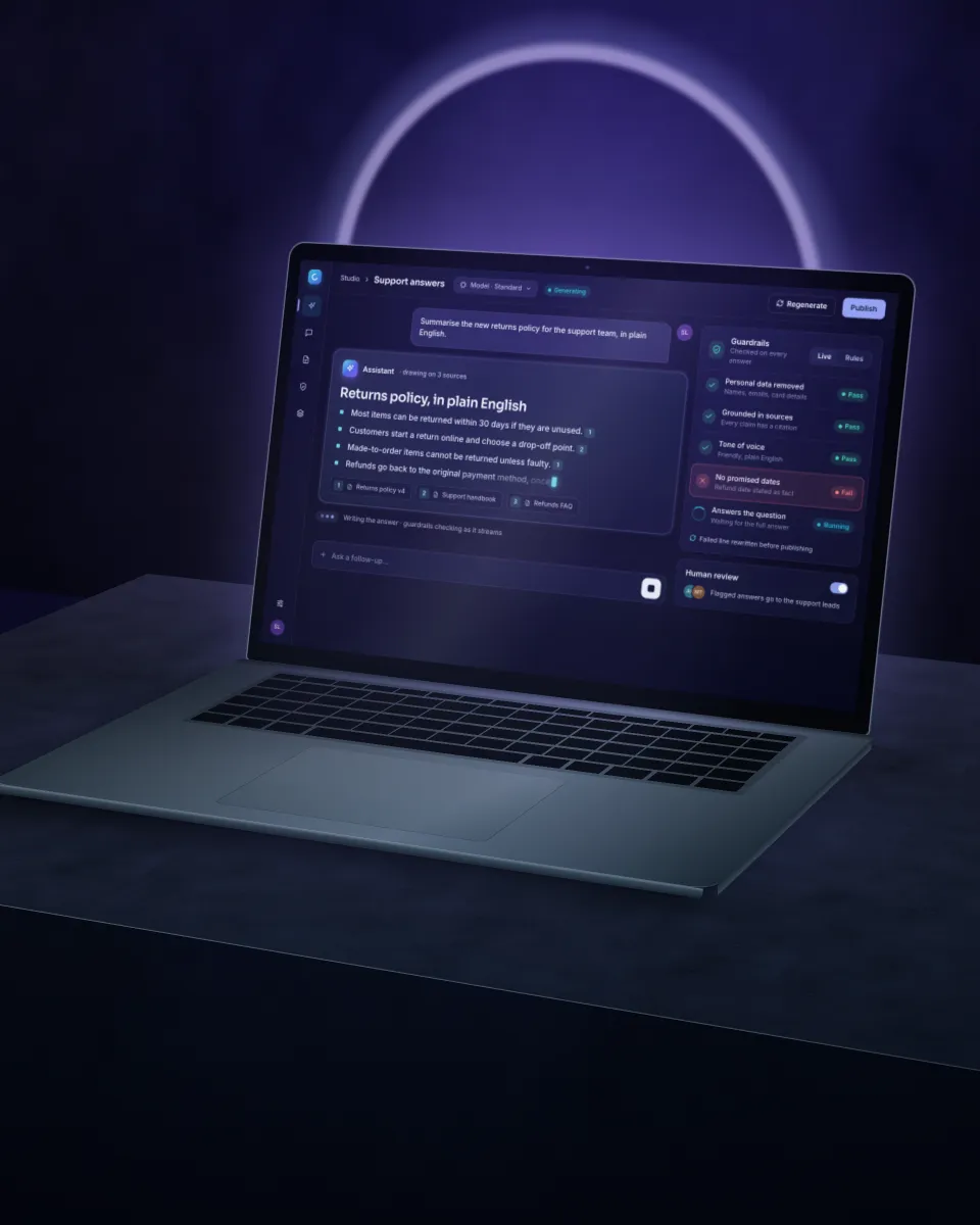 Illustration of a generative AI assistant on a laptop